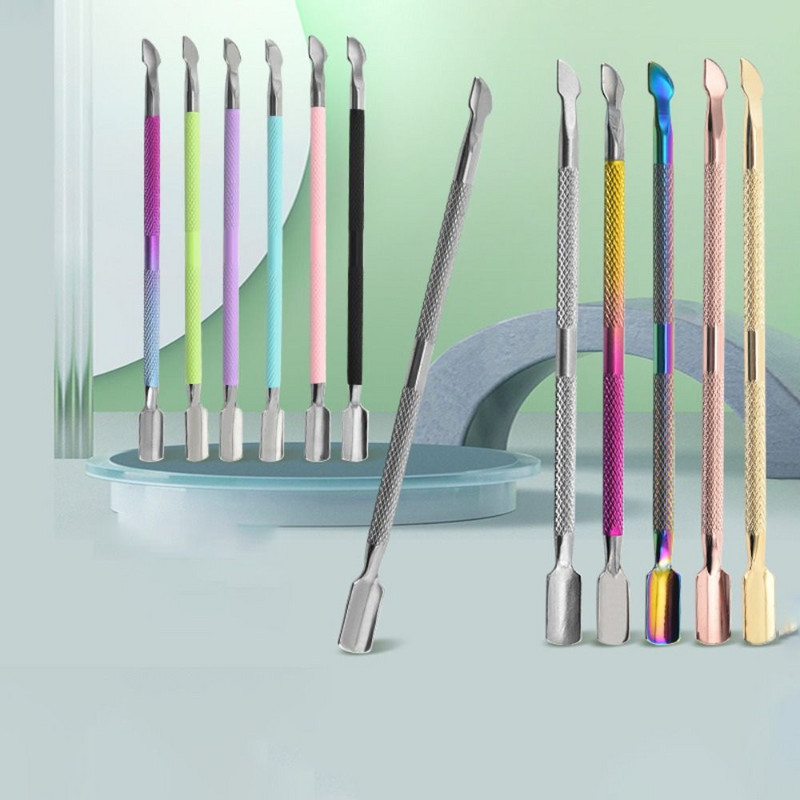 Tērauda dubultspiešanas karotes stūmējs griezuma noņemšanas līdzeklis kutikulas trimmeris manikīra pedikīra kopšanai nagu mākslas rīks