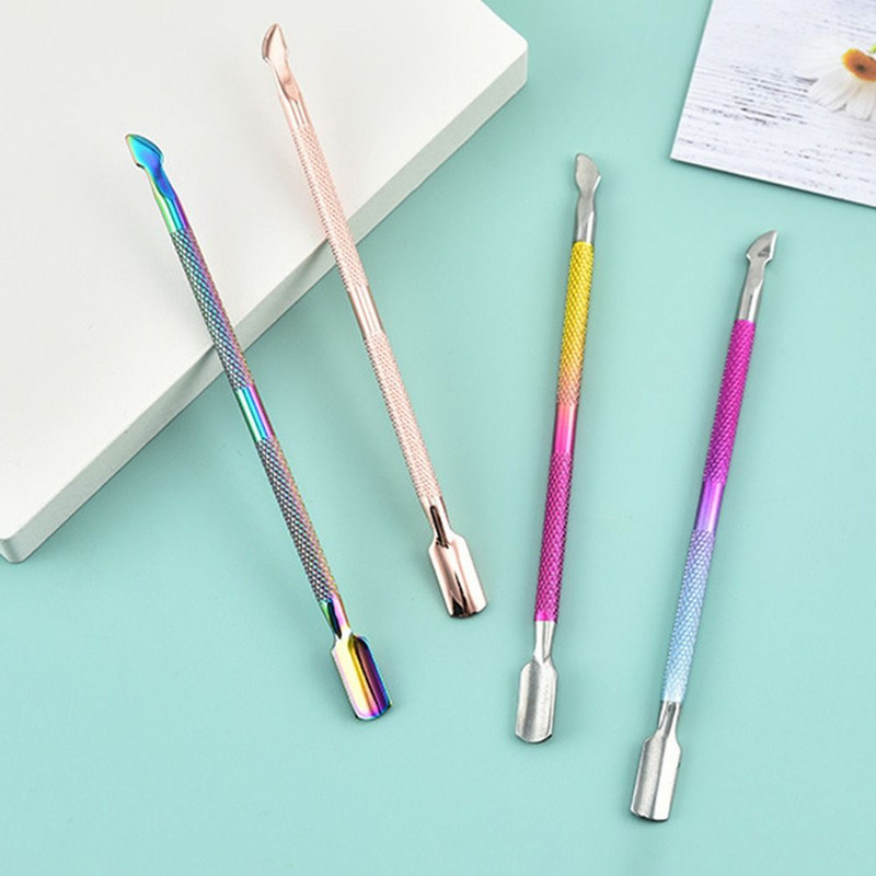 Tērauda dubultspiešanas karotes stūmējs griezuma noņemšanas līdzeklis kutikulas trimmeris manikīra pedikīra kopšanai nagu mākslas rīks