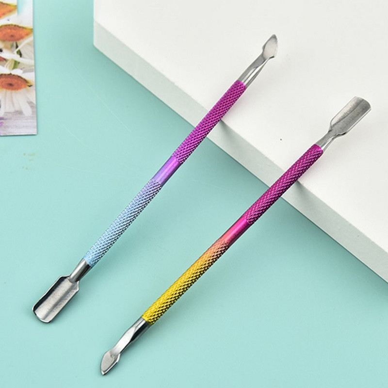 Tērauda dubultspiešanas karotes stūmējs griezuma noņemšanas līdzeklis kutikulas trimmeris manikīra pedikīra kopšanai nagu mākslas rīks