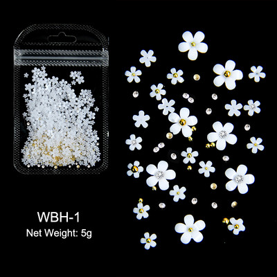 Baltos akrilo gėlės Nagų dailės dekoracijos Mišraus dydžio Kalnų krištolas Raudonas Mėlynas Brangakmenis Manikiūro Įrankiai Priedai „Pasidaryk pats“ Nagų dizainas 5 g