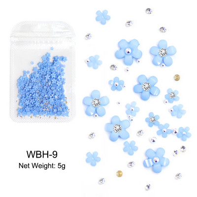 Baltos akrilo gėlės Nagų dailės dekoracijos Mišraus dydžio Kalnų krištolas Raudonas Mėlynas Brangakmenis Manikiūro Įrankiai Priedai „Pasidaryk pats“ Nagų dizainas 5 g