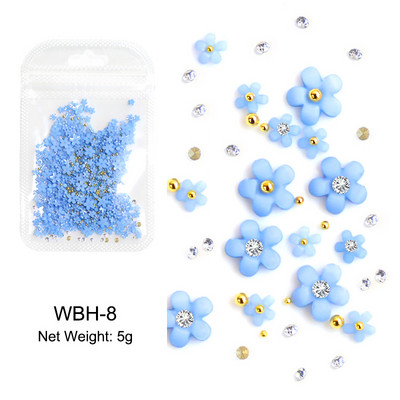 Baltos akrilo gėlės Nagų dailės dekoracijos Mišraus dydžio Kalnų krištolas Raudonas Mėlynas Brangakmenis Manikiūro Įrankiai Priedai „Pasidaryk pats“ Nagų dizainas 5 g