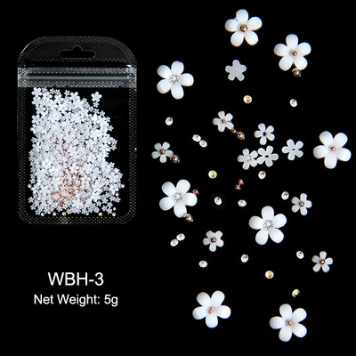 Baltos akrilo gėlės Nagų dailės dekoracijos Mišraus dydžio Kalnų krištolas Raudonas Mėlynas Brangakmenis Manikiūro Įrankiai Priedai „Pasidaryk pats“ Nagų dizainas 5 g