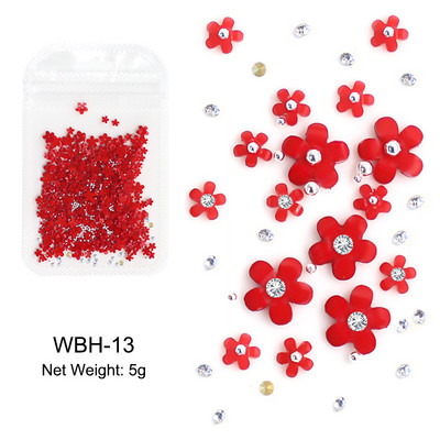 Baltos akrilo gėlės Nagų dailės dekoracijos Mišraus dydžio Kalnų krištolas Raudonas Mėlynas Brangakmenis Manikiūro Įrankiai Priedai „Pasidaryk pats“ Nagų dizainas 5 g