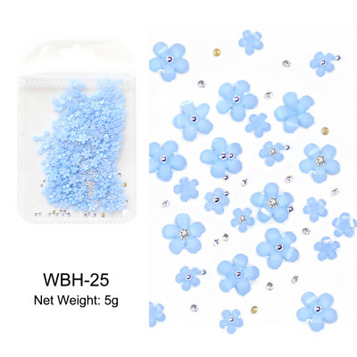 Baltos akrilo gėlės Nagų dailės dekoracijos Mišraus dydžio Kalnų krištolas Raudonas Mėlynas Brangakmenis Manikiūro Įrankiai Priedai „Pasidaryk pats“ Nagų dizainas 5 g