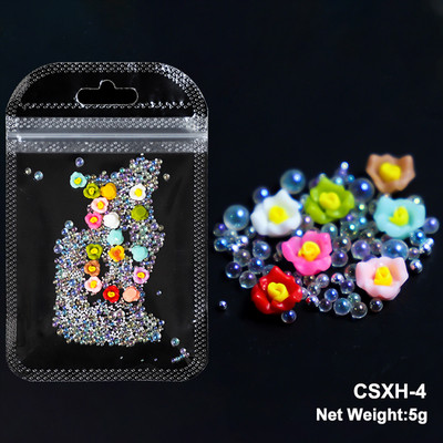 Baltos akrilo gėlės Nagų dailės dekoracijos Mišraus dydžio Kalnų krištolas Raudonas Mėlynas Brangakmenis Manikiūro Įrankiai Priedai „Pasidaryk pats“ Nagų dizainas 5 g