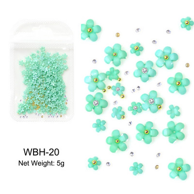 Baltos akrilo gėlės Nagų dailės dekoracijos Mišraus dydžio Kalnų krištolas Raudonas Mėlynas Brangakmenis Manikiūro Įrankiai Priedai „Pasidaryk pats“ Nagų dizainas 5 g