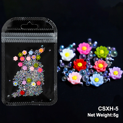 Baltos akrilo gėlės Nagų dailės dekoracijos Mišraus dydžio Kalnų krištolas Raudonas Mėlynas Brangakmenis Manikiūro Įrankiai Priedai „Pasidaryk pats“ Nagų dizainas 5 g