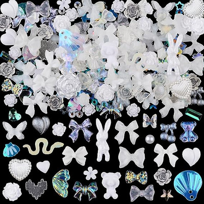 50 gab Kawaii sveķu nagu piekariņi Rhinestones konfektes krāsas karikatūra nagu mākslas rotājumi nagu presēšana piederumi piederumi aksesuāri rotaslietas