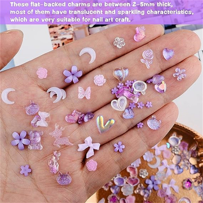 50 gab Kawaii sveķu nagu piekariņi Rhinestones konfektes krāsas karikatūra nagu mākslas rotājumi nagu presēšana piederumi piederumi aksesuāri rotaslietas