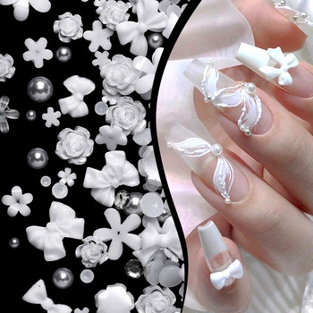 100/200 бр. 3D смесени декорации за нокти Kawaii Heart Flower Bear Pearl Design Rhinestone Nail Art Charms Бижута Аксесоар за маникюр