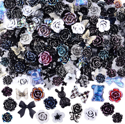 50 τμχ Μικτή ρητίνη Kawaii Nail Art Charms 3D Flower Bow Animals Rhinestones Διακοσμήσεις νυχιών DIY Επαγγελματικά προμήθειες για μανικιούρ