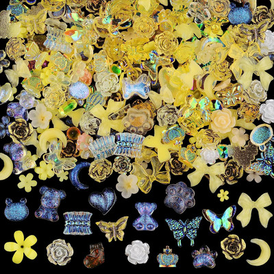 50 τμχ Μικτή ρητίνη Kawaii Nail Art Charms 3D Flower Bow Animals Rhinestones Διακοσμήσεις νυχιών DIY Επαγγελματικά προμήθειες για μανικιούρ