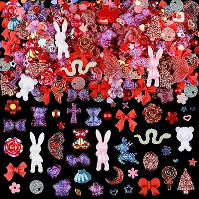 50 τμχ Μικτή ρητίνη Kawaii Nail Art Charms 3D Flower Bow Animals Rhinestones Διακοσμήσεις νυχιών DIY Επαγγελματικά προμήθειες για μανικιούρ