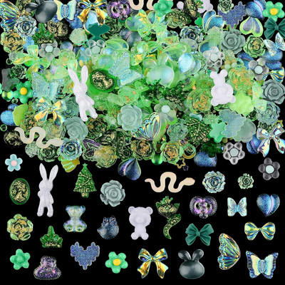 50 τμχ Μικτή ρητίνη Kawaii Nail Art Charms 3D Flower Bow Animals Rhinestones Διακοσμήσεις νυχιών DIY Επαγγελματικά προμήθειες για μανικιούρ