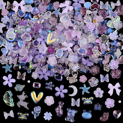 50 τμχ Μικτή ρητίνη Kawaii Nail Art Charms 3D Flower Bow Animals Rhinestones Διακοσμήσεις νυχιών DIY Επαγγελματικά προμήθειες για μανικιούρ