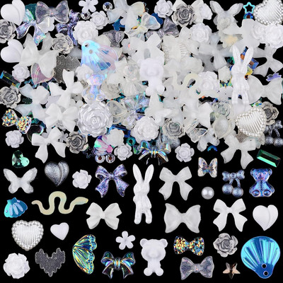 50 τμχ Μικτή ρητίνη Kawaii Nail Art Charms 3D Flower Bow Animals Rhinestones Διακοσμήσεις νυχιών DIY Επαγγελματικά προμήθειες για μανικιούρ