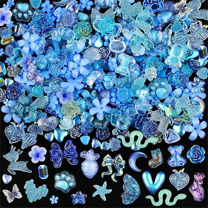 50GAB jauktas Kawaii sveķu nagu mākslas piekariņi 3D ziedu loki dzīvnieki Rhinestones nagu rotājumi DIY manikīra profesionālie piederumi