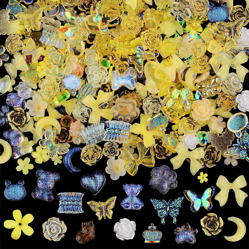 50GAB jauktas Kawaii sveķu nagu mākslas piekariņi 3D ziedu loki dzīvnieki Rhinestones nagu rotājumi DIY manikīra profesionālie piederumi