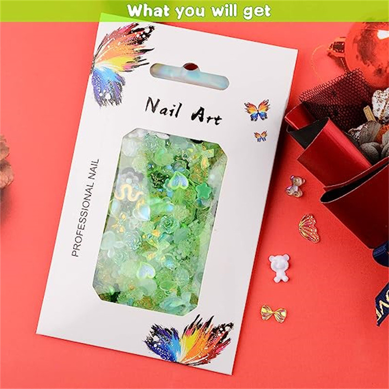 50GAB jauktas Kawaii sveķu nagu mākslas piekariņi 3D ziedu loki dzīvnieki Rhinestones nagu rotājumi DIY manikīra profesionālie piederumi