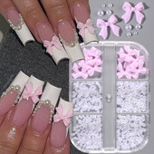 1 kutija Kawaii mini mašna 3D slatki ukrasi za nokte Pink White Butterfly Nails Charms Designs DIY Bowknot Smolasti dodaci za nokte