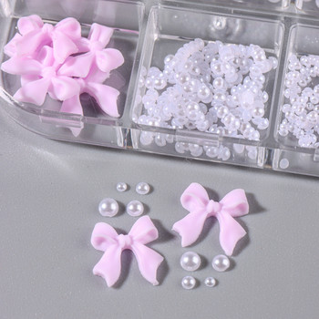 1 кутия Kawaii Mini Bow 3D Сладки декорации за нокти Розово бяла пеперуда Нокти Charms Дизайн Направи си сам Bowknot Resin Аксесоари за нокти