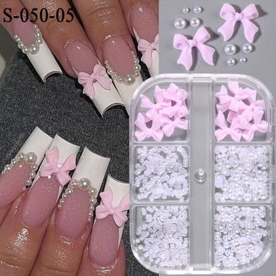 1 kutija Kawaii mini mašna 3D slatki ukrasi za nokte Pink White Butterfly Nails Charms Designs DIY Bowknot Smolasti dodaci za nokte