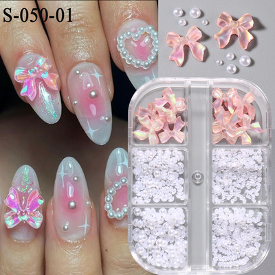 1 kutija Kawaii mini mašna 3D slatki ukrasi za nokte Pink White Butterfly Nails Charms Designs DIY Bowknot Smolasti dodaci za nokte