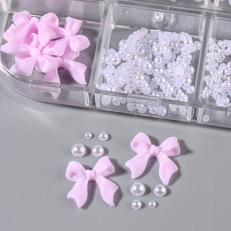 1 kutija Kawaii mini mašna 3D slatki ukrasi za nokte Pink White Butterfly Nails Charms Designs DIY Bowknot Smolasti dodaci za nokte