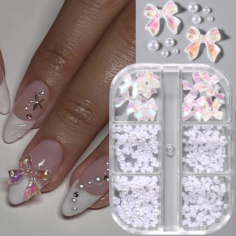 1 kutija Kawaii mini mašna 3D slatki ukrasi za nokte Pink White Butterfly Nails Charms Designs DIY Bowknot Smolasti dodaci za nokte