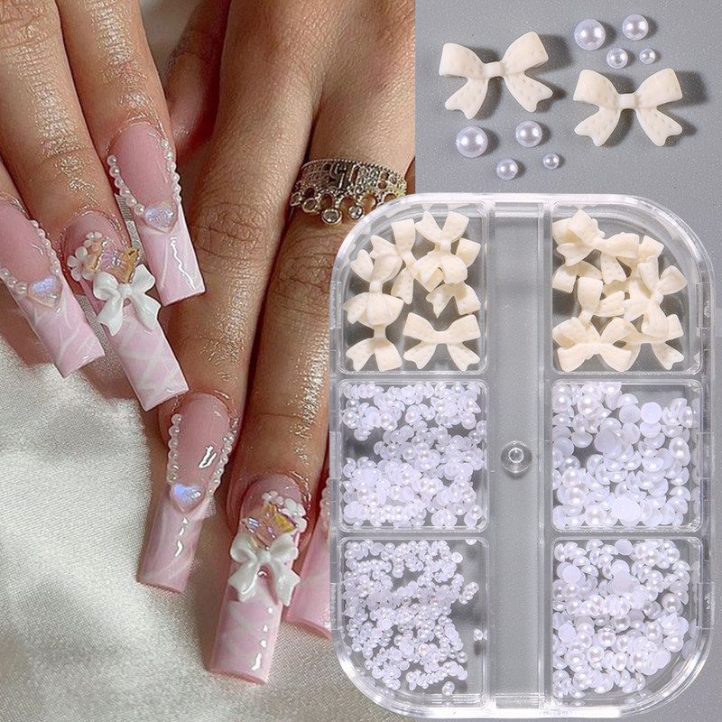 1 kutija Kawaii mini mašna 3D slatki ukrasi za nokte Pink White Butterfly Nails Charms Designs DIY Bowknot Smolasti dodaci za nokte