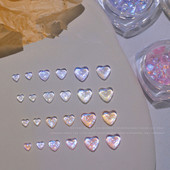 1Box Aurora Heart Love Design Nagu piekariņi Jaukta izmēra kristāla rotaslietas Rhinestones nagu mākslas rotājumiem Kawaii aksesuāri DIY