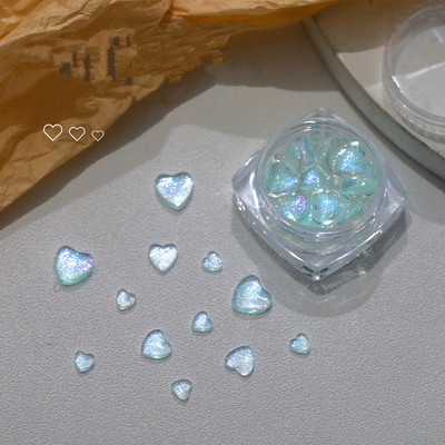 1Box Aurora Heart Love Design Nagu piekariņi Jaukta izmēra kristāla rotaslietas Rhinestones nagu mākslas rotājumiem Kawaii aksesuāri DIY