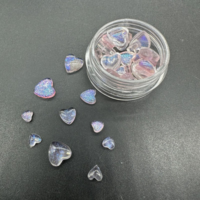 1Box Aurora Heart Love Design Nagu piekariņi Jaukta izmēra kristāla rotaslietas Rhinestones nagu mākslas rotājumiem Kawaii aksesuāri DIY