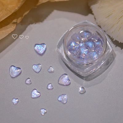 1Box Aurora Heart Love Design Nagu piekariņi Jaukta izmēra kristāla rotaslietas Rhinestones nagu mākslas rotājumiem Kawaii aksesuāri DIY