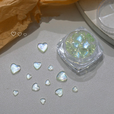 1Box Aurora Heart Love Design Nagu piekariņi Jaukta izmēra kristāla rotaslietas Rhinestones nagu mākslas rotājumiem Kawaii aksesuāri DIY