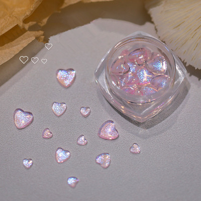 1Box Aurora Heart Love Design Nagu piekariņi Jaukta izmēra kristāla rotaslietas Rhinestones nagu mākslas rotājumiem Kawaii aksesuāri DIY