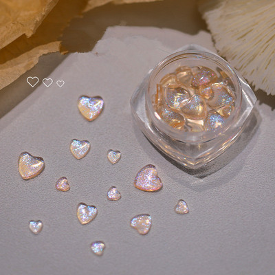 1Box Aurora Heart Love Design Nagu piekariņi Jaukta izmēra kristāla rotaslietas Rhinestones nagu mākslas rotājumiem Kawaii aksesuāri DIY