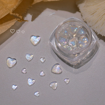 1Box Aurora Heart Love Design Nagu piekariņi Jaukta izmēra kristāla rotaslietas Rhinestones nagu mākslas rotājumiem Kawaii aksesuāri DIY