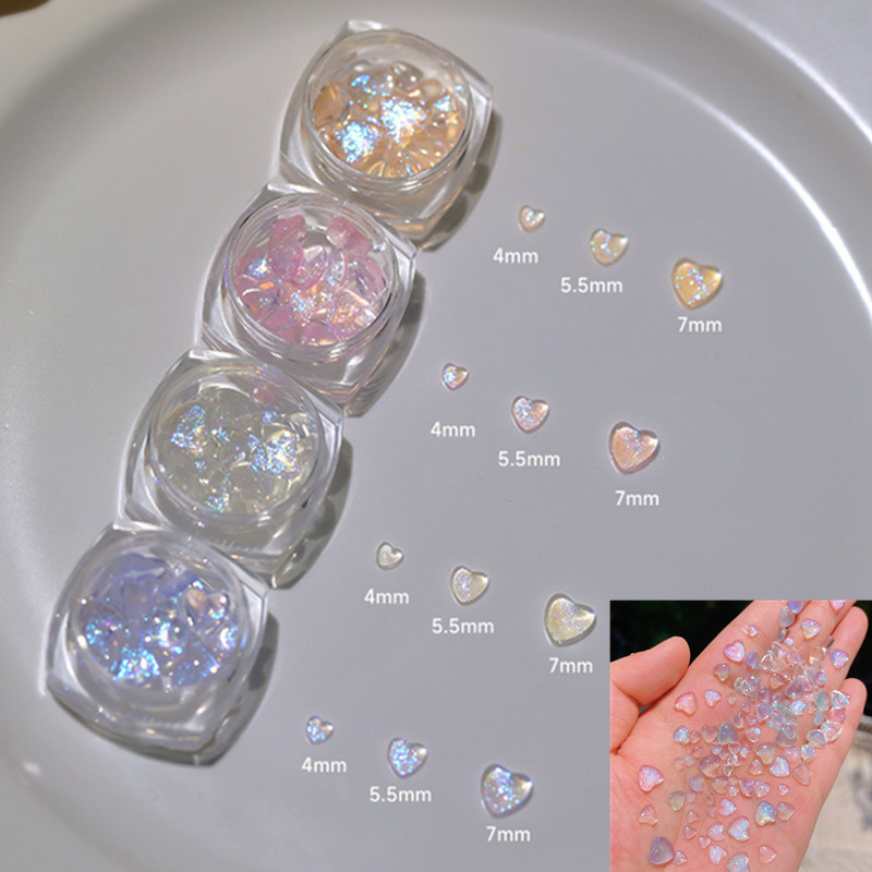1Box Aurora Heart Love Design Nagu piekariņi Jaukta izmēra kristāla rotaslietas Rhinestones nagu mākslas rotājumiem Kawaii aksesuāri DIY