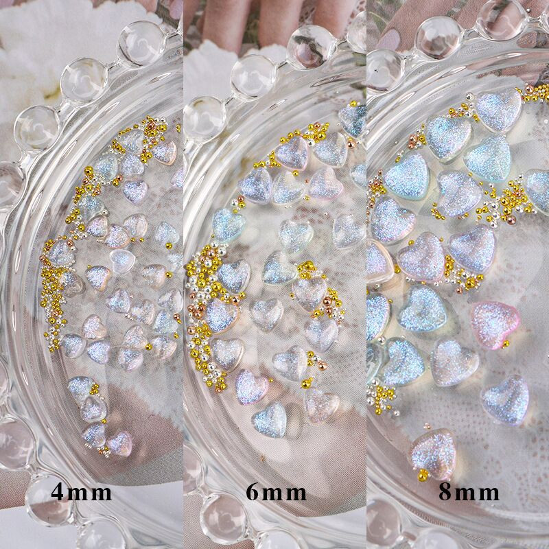 1Box Aurora Heart Love Design Nagu piekariņi Jaukta izmēra kristāla rotaslietas Rhinestones nagu mākslas rotājumiem Kawaii aksesuāri DIY