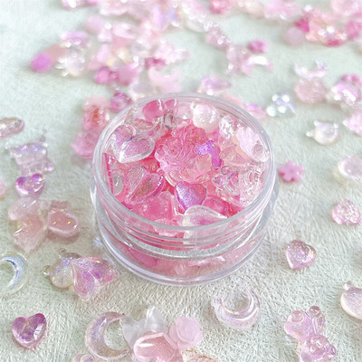 One Box 3D Kawaii Pink White Ranbom Resin Nail Art Charms Mišri gėlė Perlų Širdies Nagų Kalnų krištolas Dekoracijos DIY Priedai