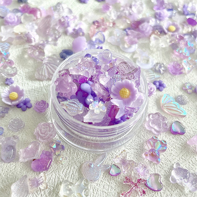 One Box 3D Kawaii Pink White Ranbom Resin Nail Art Charms Mišri gėlė Perlų Širdies Nagų Kalnų krištolas Dekoracijos DIY Priedai