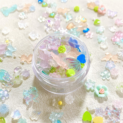 One Box 3D Kawaii Pink White Ranbom Resin Nail Art Charms Mišri gėlė Perlų Širdies Nagų Kalnų krištolas Dekoracijos DIY Priedai