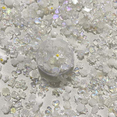 One Box 3D Kawaii Pink White Ranbom Resin Nail Art Charms Mišri gėlė Perlų Širdies Nagų Kalnų krištolas Dekoracijos DIY Priedai