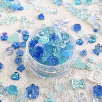 One Box 3D Kawaii Pink White Ranbom Resin Nail Art Charms Mišri gėlė Perlų Širdies Nagų Kalnų krištolas Dekoracijos DIY Priedai