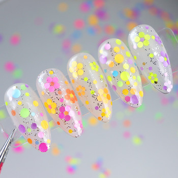 Флуоресцентни мехурчета Кръгли пайети Аксесоари за нокти Смесен размер Кръгли люспи Декорация за нокти 3D пайети на точки Маникюр