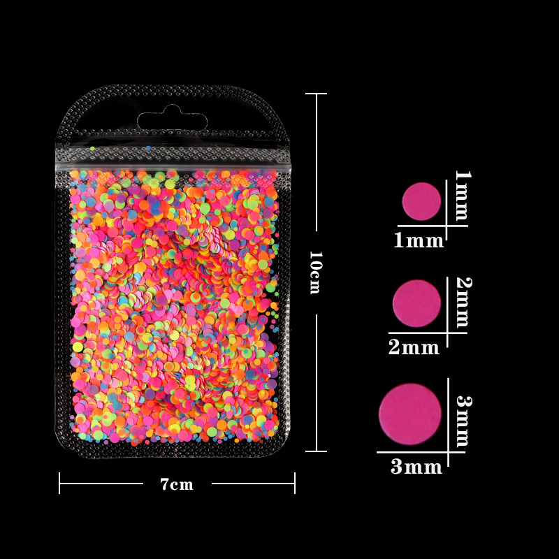 Fluoreszkáló buborék kerek flitterek köröm kiegészítők vegyes méretű kör pelyhek körömdíszítés 3D pöttyös paillettes manikűr