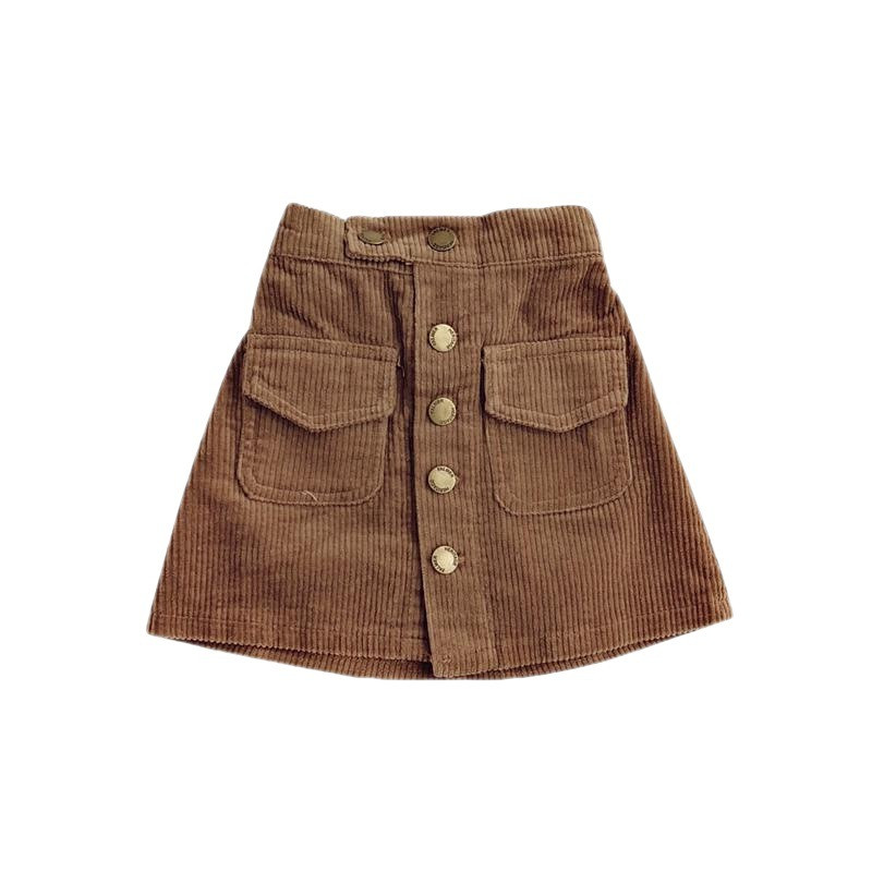 Proljetna suknja A-kroja za djevojčice Polusuknja od samta za djevojčice Jednobojna klasična kratka suknja Jesenska svestrana dječja suknja omotanih bokova