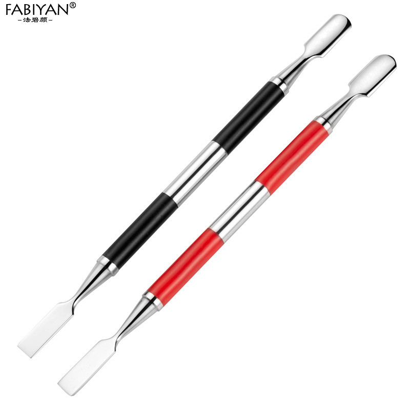 Divu galu nerūsējošā tērauda nagu mākslas kutikulas stūmējs noņemšanas līdzeklis pirksta pirksta atmirušās ādas uzgaļi lakas želeja UV manikīra pedikīra kopšanas rīki